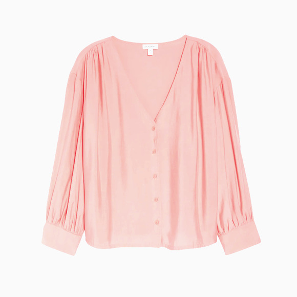 Nordstrom Tops - Nordstrom V-Neck Long Sleeve Button-Up Modal Blouse | Pale Pink, Sz L New
